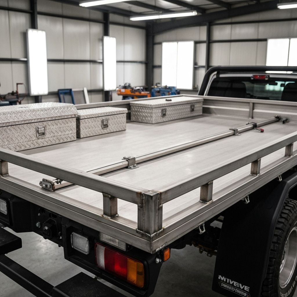 Custom aluminium 4WD ute tray with precision welds and toolboxes, built by Lost N Salty Fabrication in Cairns QLD